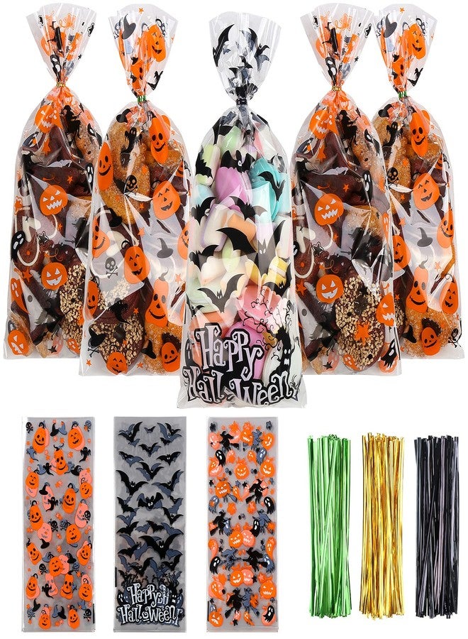 LOKIPA Halloween Cellophane Treat Candy Bags, 150 Pieces - Gift Goody Snack Sweet Bags with Twist Ties for Party Supply (3 Styles) - Image 1